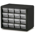 16 Drawer Black Plastic Storage Cabinet 10-9/16" L x 6-3/8" W x 8-1/2" Hgt.