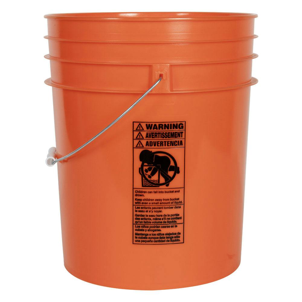 5 Gallon Orange HDPE Premium Round Bucket with Wire Bail Handle & Plastic Hand Grip (Lid sold separately)