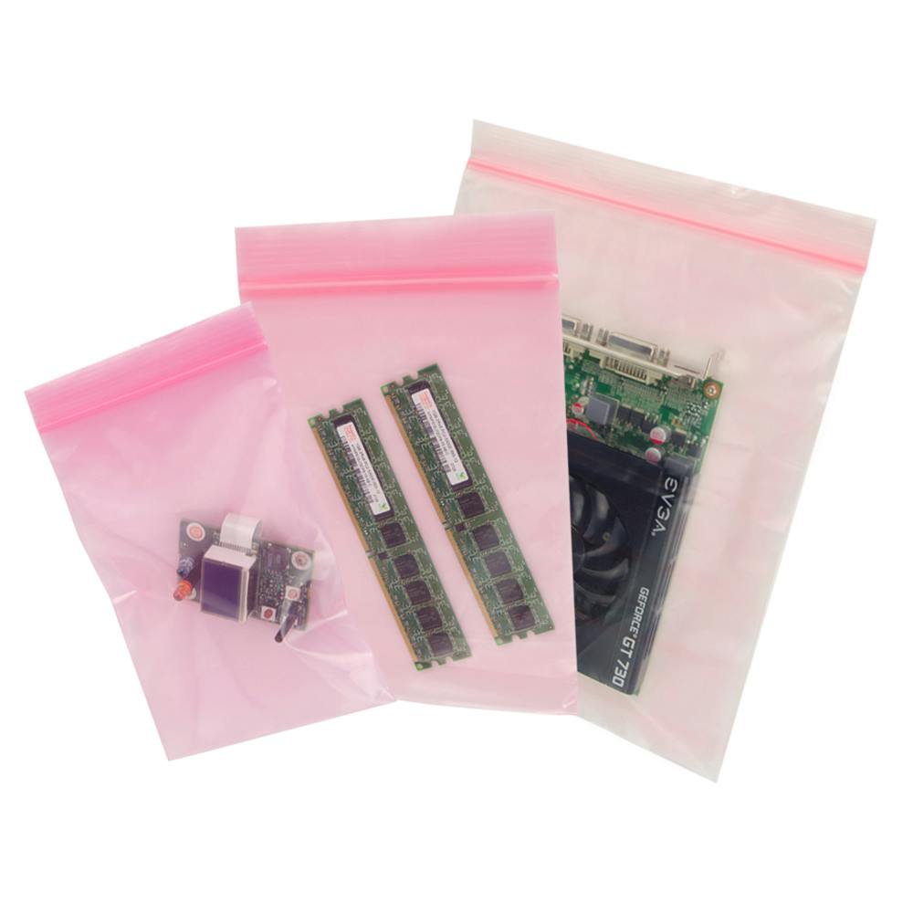 13" x 18" x 4 mil Reclosable Pink Anti-Static Economy Bags