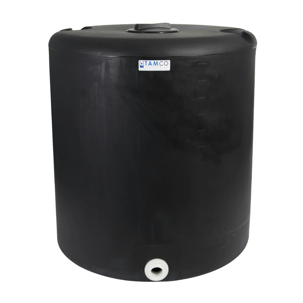 210 Gallon Tamco® Vertical Black PE Tank with 8" Lid & 2" Fitting - 40" Dia. x 45" Hgt.
