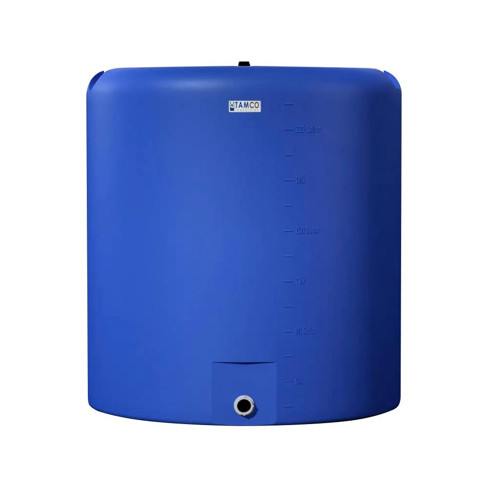 210 Gallon Tamco® Vertical Blue PE Tank with 8" Lid & 2" Fitting - 40" Dia. x 45" Hgt.