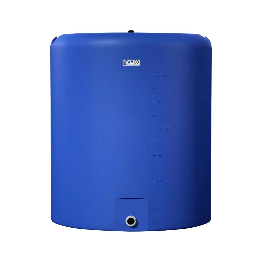 225 Gallon Tamco® Vertical Blue PE Tank with 8" Lid & 2" Fitting - 40" Dia. x 47" Hgt.
