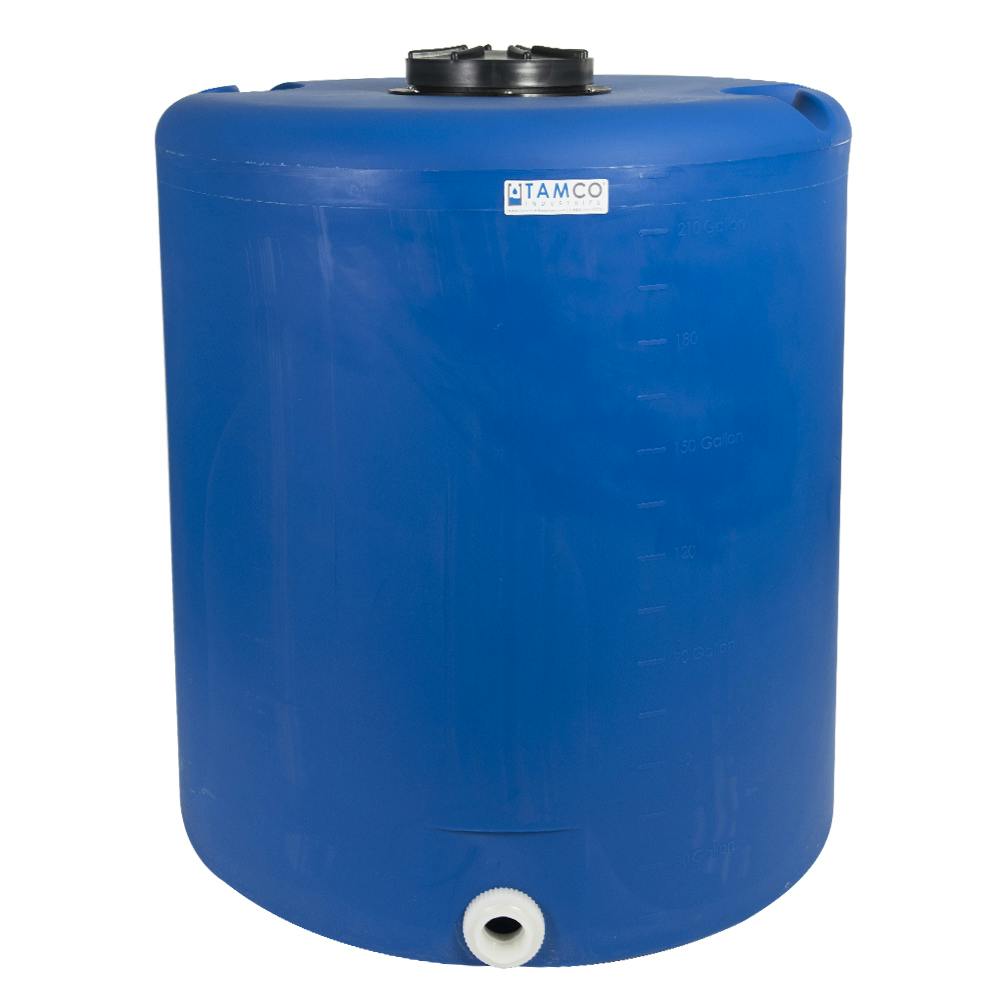 225 Gallon Tamco® Vertical Blue PE Tank with 12-1/2" Lid & 2" Fitting - 40" Dia. x 47" Hgt.