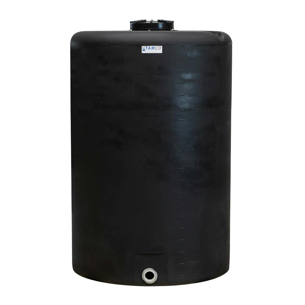 300 Gallon Tamco® Vertical Black PE Tank with 12-1/2" Lid & 2" Fitting - 40" Dia. x 61" Hgt.