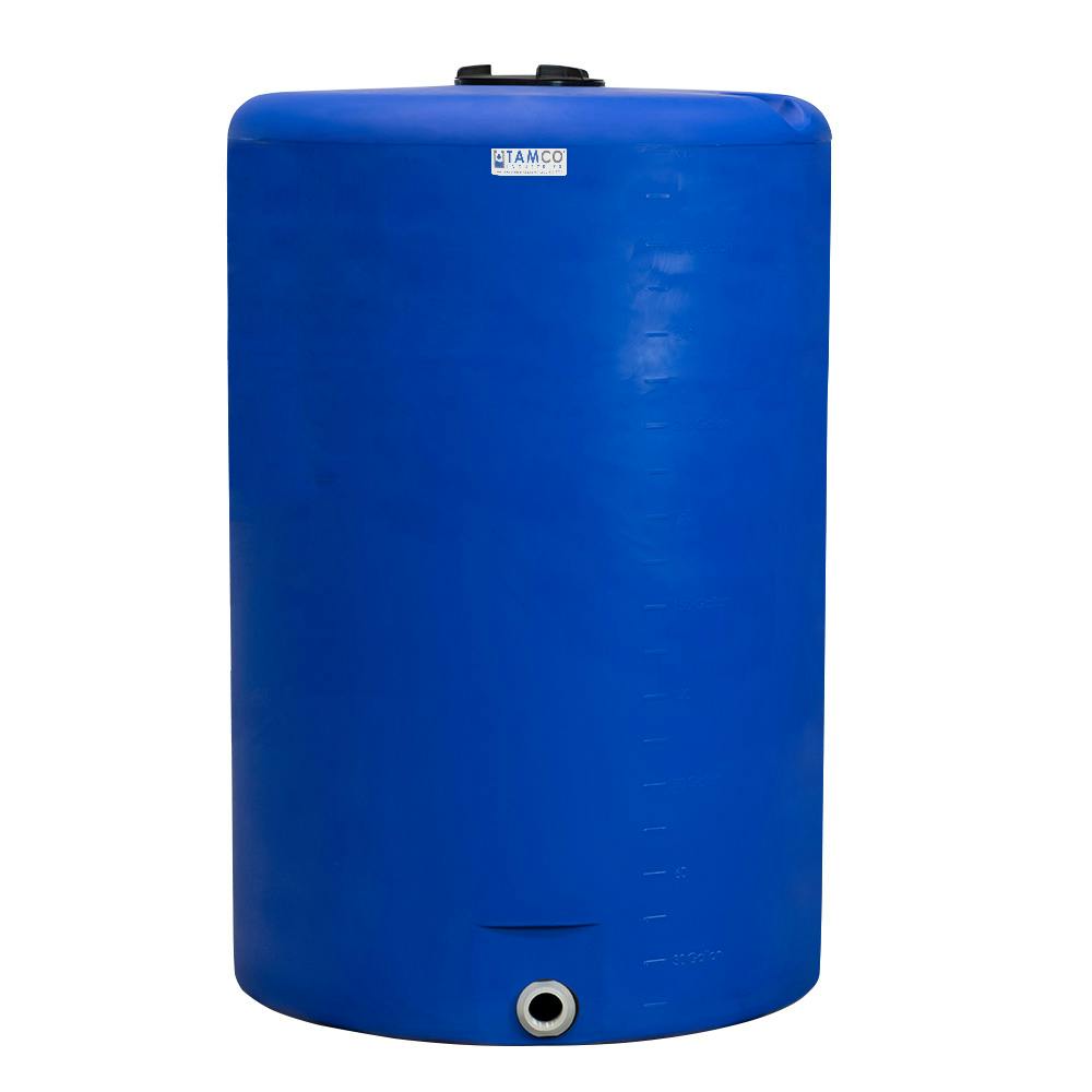 300 Gallon Tamco® Vertical Blue PE Tank with 8" Lid & 2" Fitting - 40" Dia. x 61" Hgt.