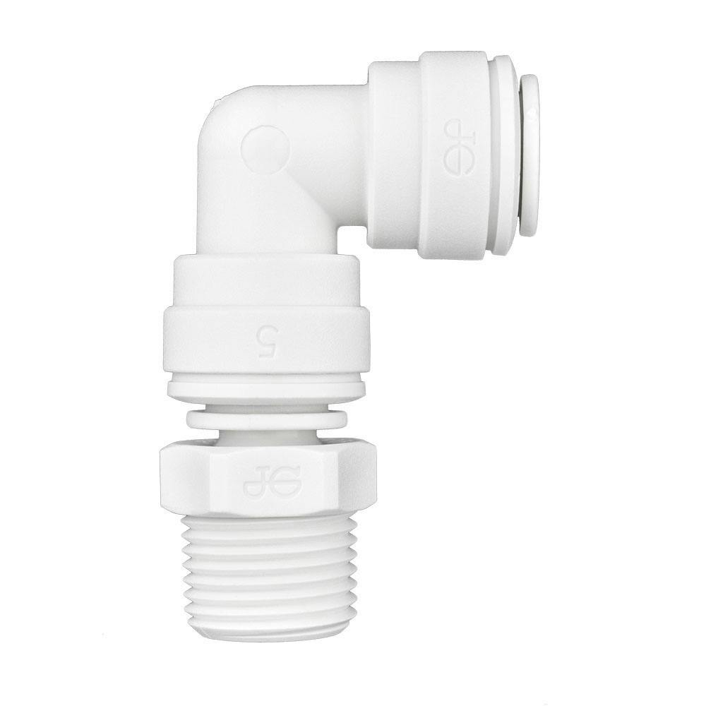 3/8" Tube OD x 3/8" MNPTF White Polypropylene Swivel Elbow