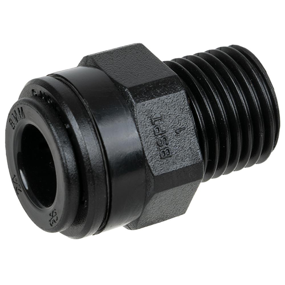 8mm OD x 1/4" BSPT Black Acetal Metric Male Connector