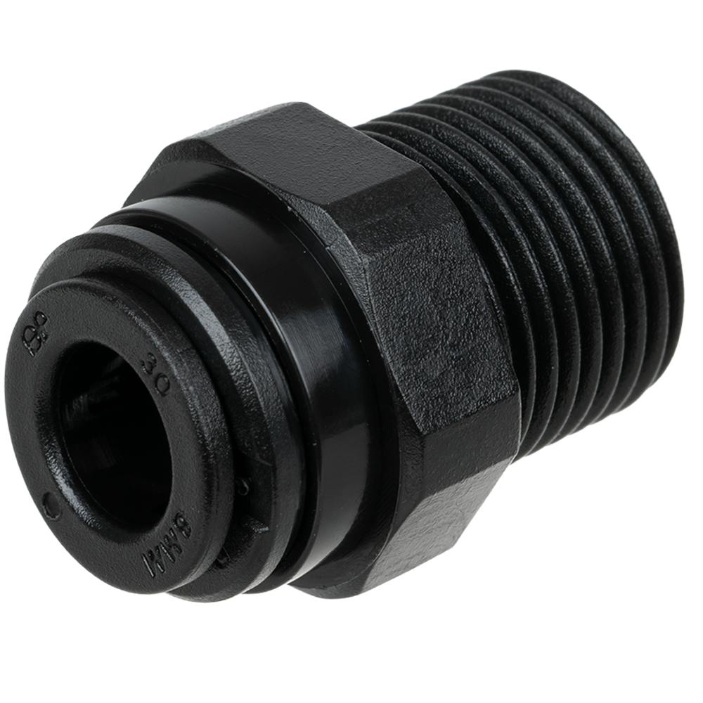 8mm OD x 3/8" BSPT Black Acetal Metric Male Connector