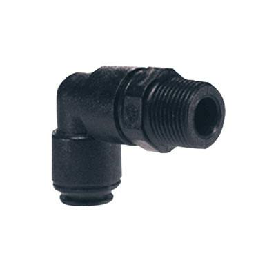 8mm Tube OD x 1/8" BSPT Black Acetal Metric Swivel Elbow