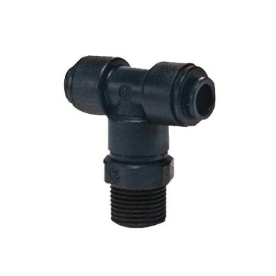 10mm Tube OD x 3/8" BST Black Acetal Metric Swivel Branch Tee