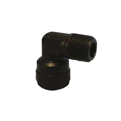 6mm Tube OD x 1/8" Metric x NPTF Black Acetal Fixed Elbow