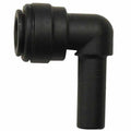 1/4 Stem OD x 1/4" Tube OD Black Polypropylene Plug In Elbow