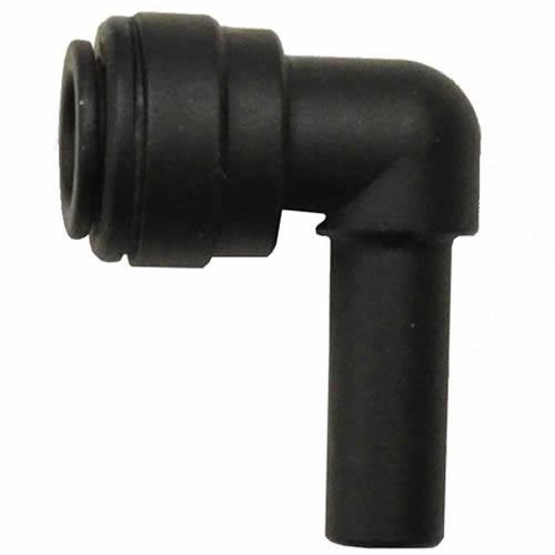 1/4 Stem OD x 1/4" Tube OD Black Polypropylene Plug In Elbow