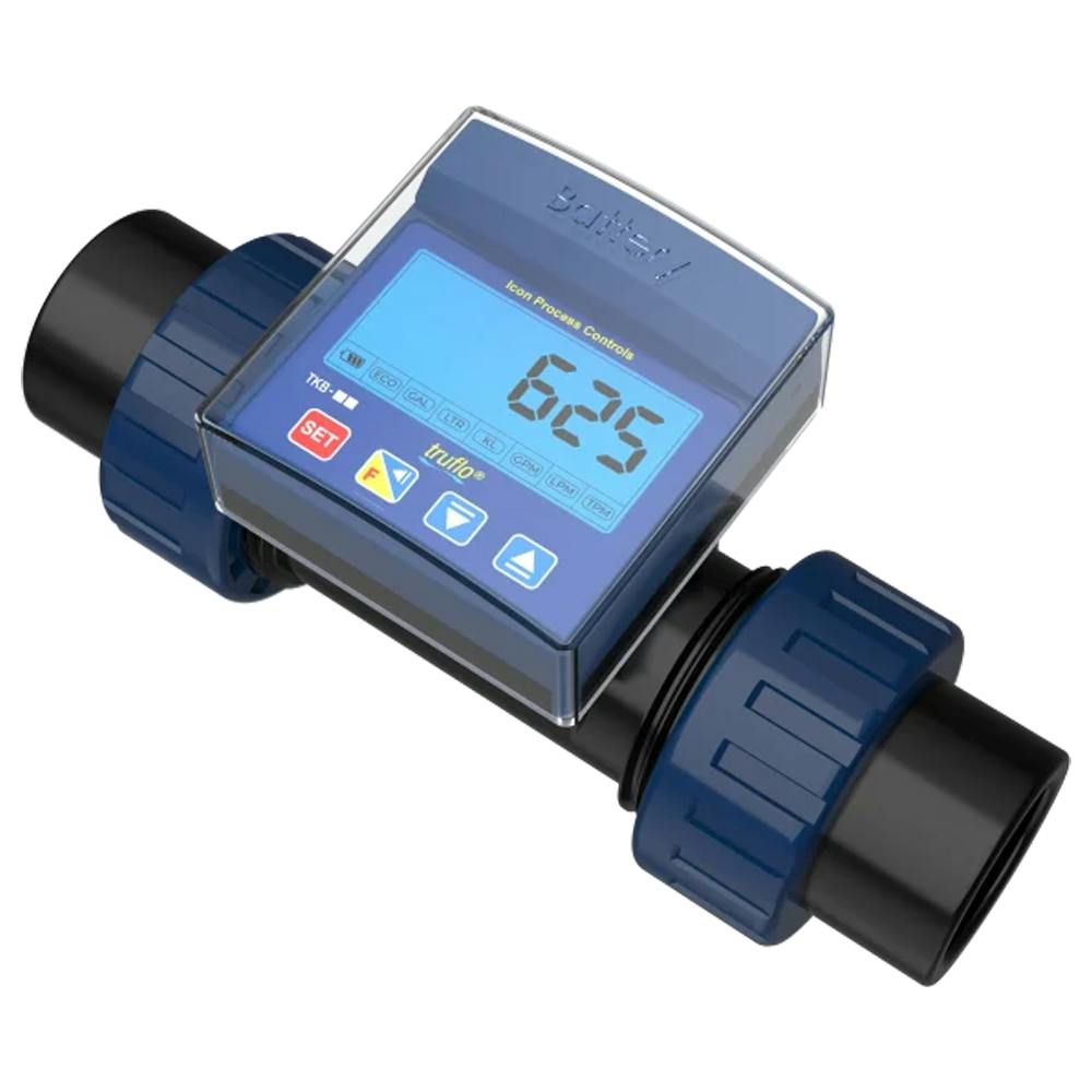1/2" NPT Polypropylene TKB Series Battery-Operated In-Line Paddle Wheel Flow Meter