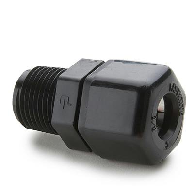 5/8" Nom. Tube OD x 1/4" Male NPTF Black Polypropylene Male Connector
