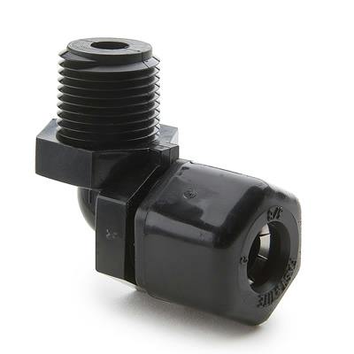 5/16" Nom. Tube OD x 1/4" Male NPTF Black Polypropylene Male Elbow