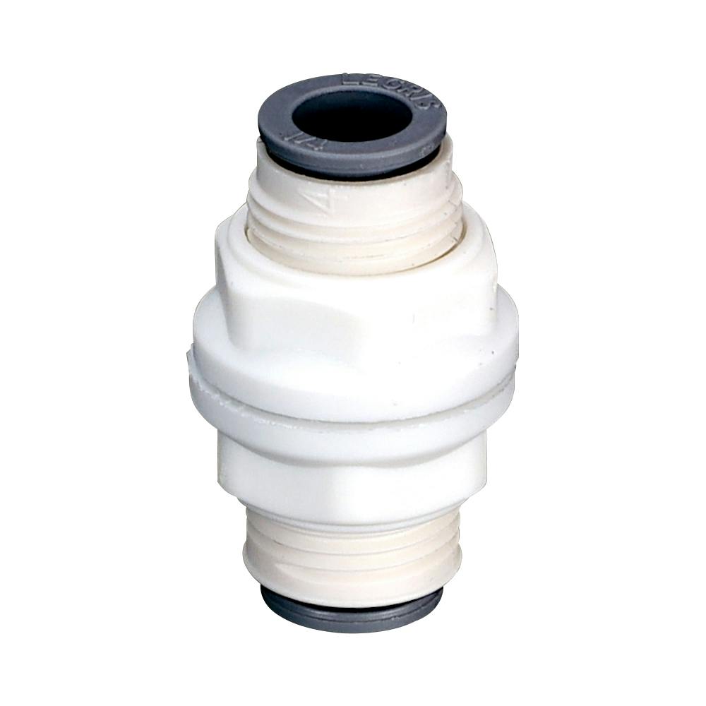 1/4" OD Push-to-Connect x 1/4" OD Push-to-Connect White Nylon LIQUIfit® Bulkhead Union - 1/2" Hole Size