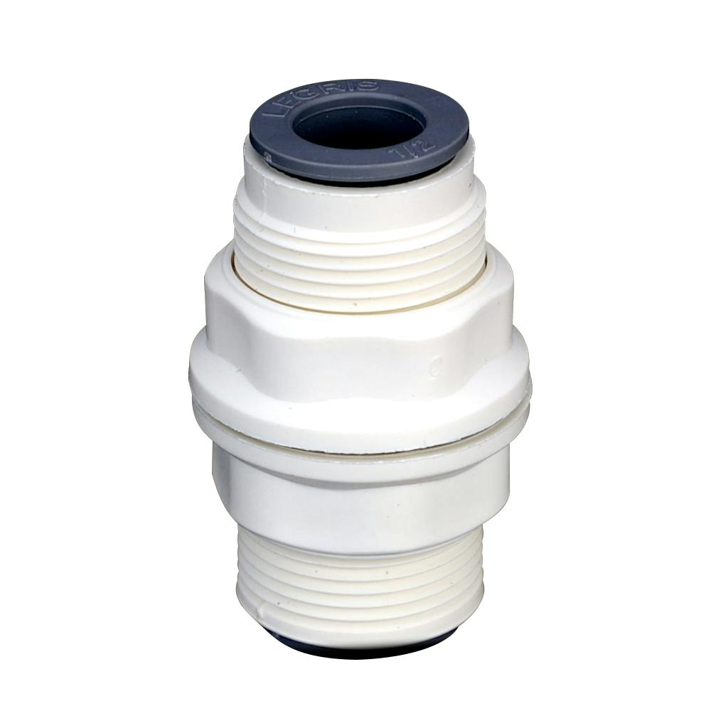 1/2" OD Push-to-Connect x 1/2" OD Push-to-Connect White Nylon LIQUIfit® Bulkhead Union - 1" Hole Size