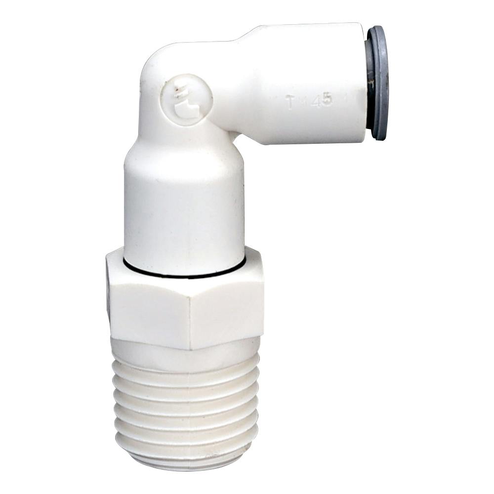 1/4" OD Push-to-Connect x 1/4" MNPTF White Nylon LIQUIfit® Swivel Elbow