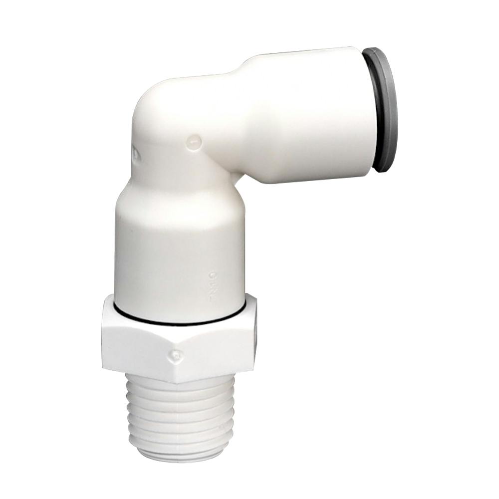 3/8" OD Push-to-Connect x 1/4" MNPTF White Nylon LIQUIfit® Swivel Elbow