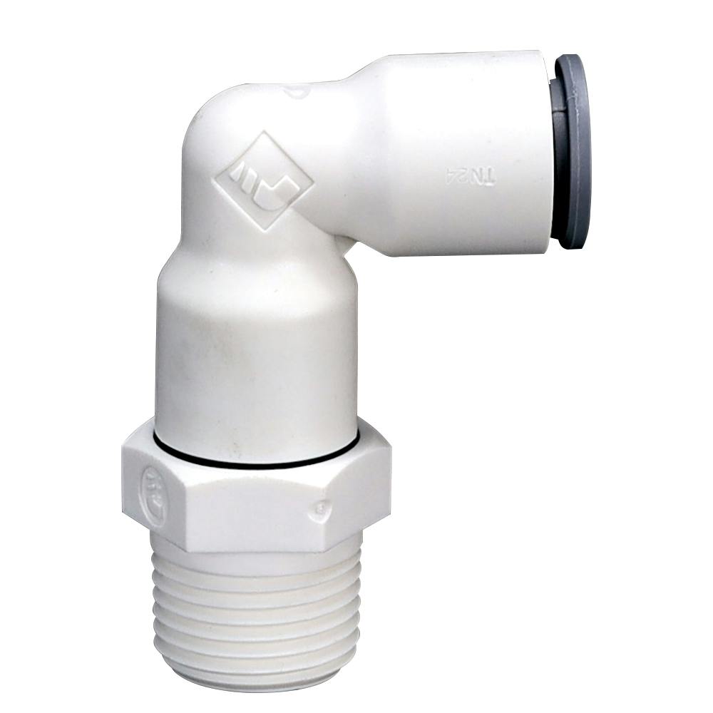 3/8" OD Push-to-Connect x 3/8" MNPTF White Nylon LIQUIfit® Swivel Elbow