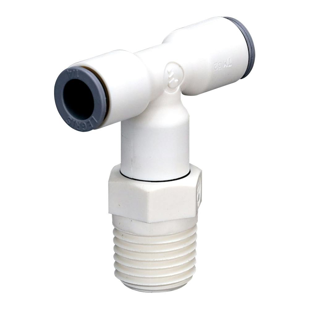 1/4" OD Push-to-Connect x 1/4" MNPTF White Nylon LIQUIfit® Swivel Branch Tee