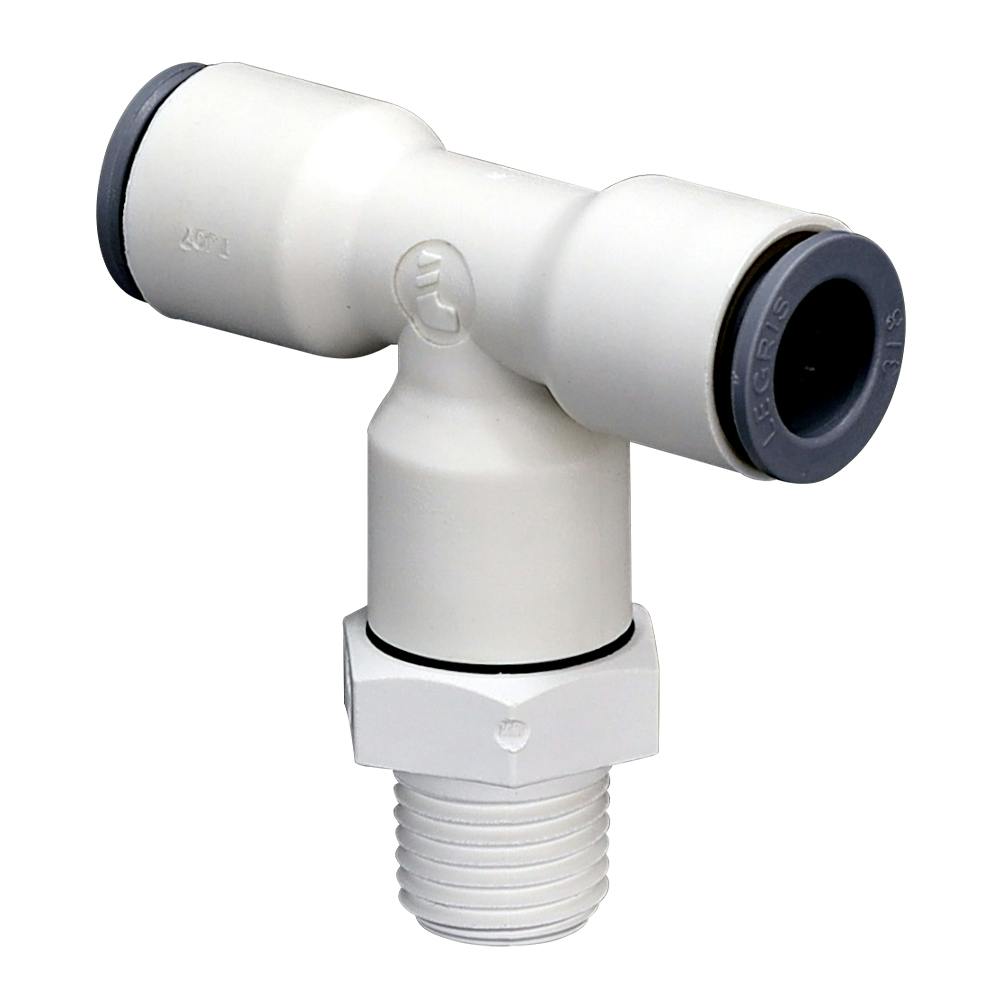 3/8" OD Push-to-Connect x 1/4" MNPTF White Nylon LIQUIfit® Swivel Branch Tee