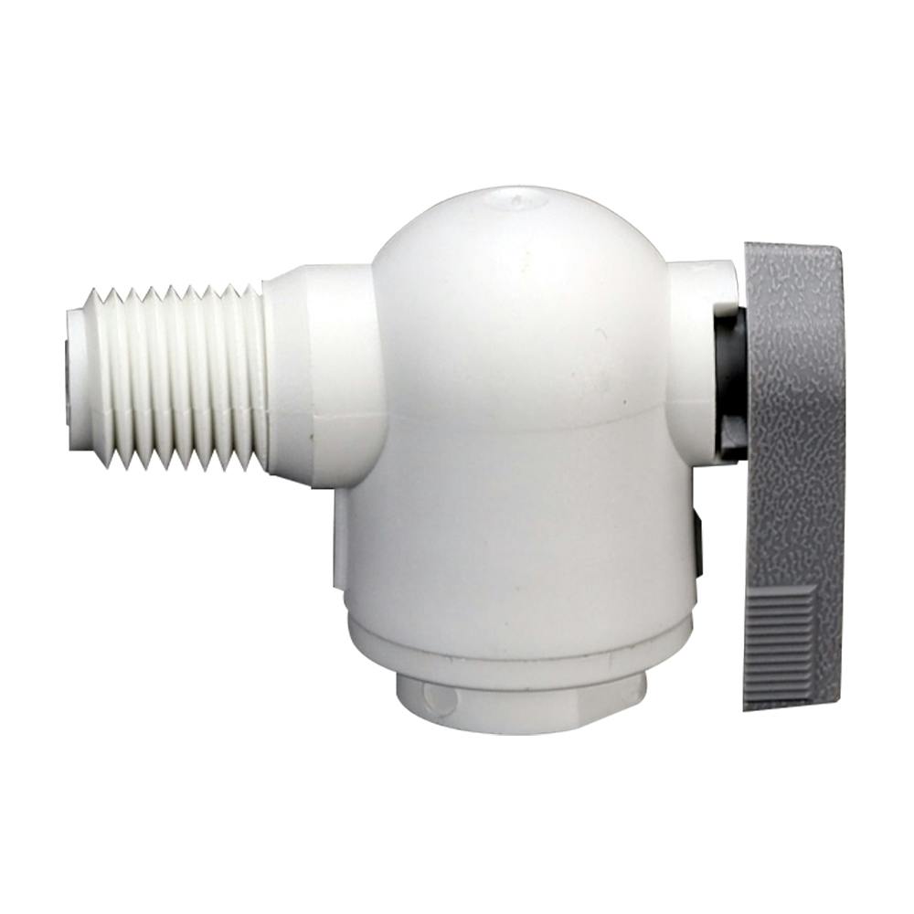 1/4" OD Push-to-Connect x 1/4" MNPTF White Polypropylene LIQUIfit® Male Elbow Two-Way Ball Valve