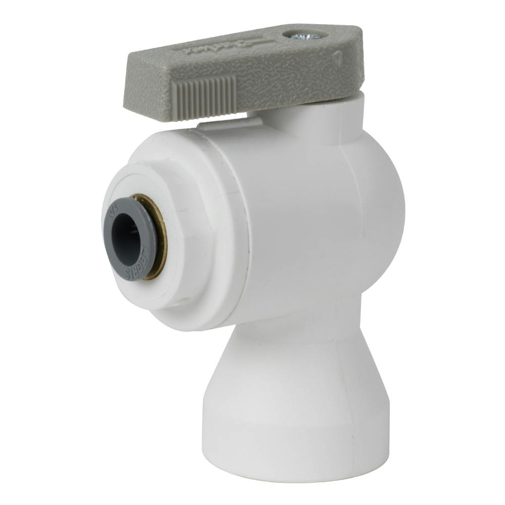 3/8" OD Push-to-Connect x 1/4" FNPTF White Polypropylene LIQUIfit® Female Elbow Two-Way Ball Valve