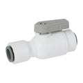 1/4" OD Push-to-Connect x 3/8" OD Push-to-Connect White Polypropylene LIQUIfit® Union Two-Way Ball Valve
