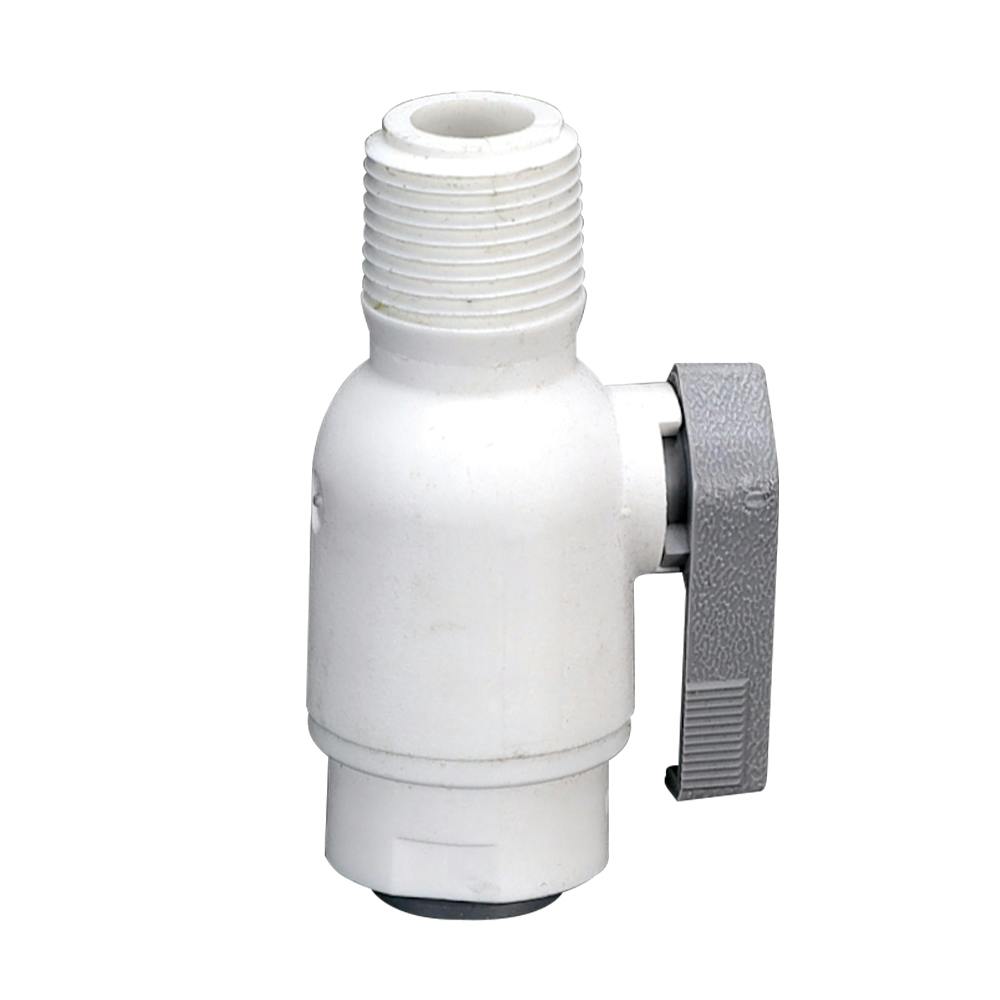 3/8" OD Push-to-Connect x 3/8" MNPTF White Polypropylene LIQUIfit® Male Connector Two-Way Ball Valve