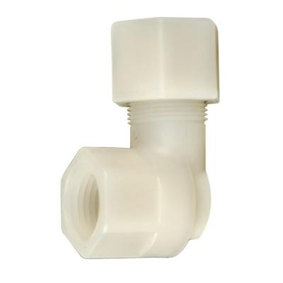 1/2" OD Compression x 3/8" FNPT Polypropylene JACO Female Elbow with Plastic Gripper