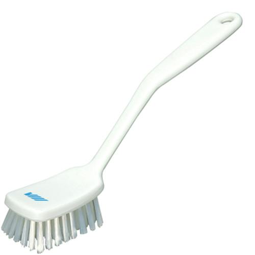 White Polypropylene Vikan® Small Utility Hand Brush with Stiff Polyester Bristles