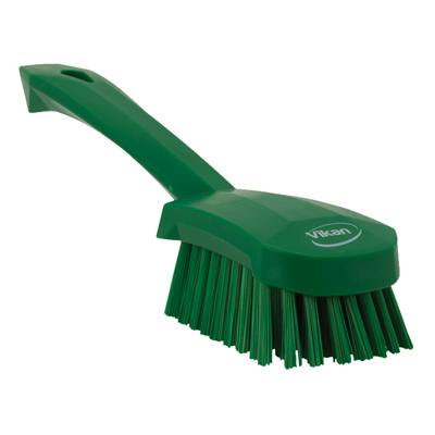 Green Polypropylene Vikan® Hand Brush with Stiff Polyester Bristles & Short Handle