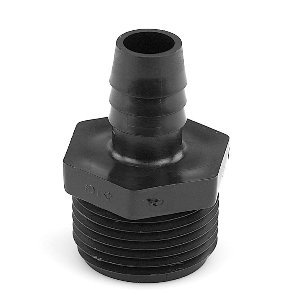 3/4" MNPT x 1/2" Hose ID Black HDPE Adapter