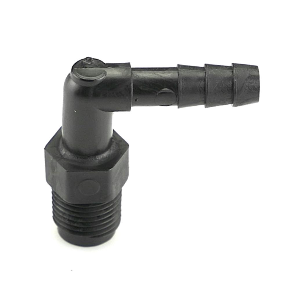 1/8" NPT x 3/16" Hose ID Black HDPE Elbow