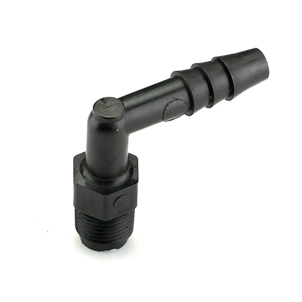 1/8" NPT x 1/4" Hose ID Black HDPE Elbow