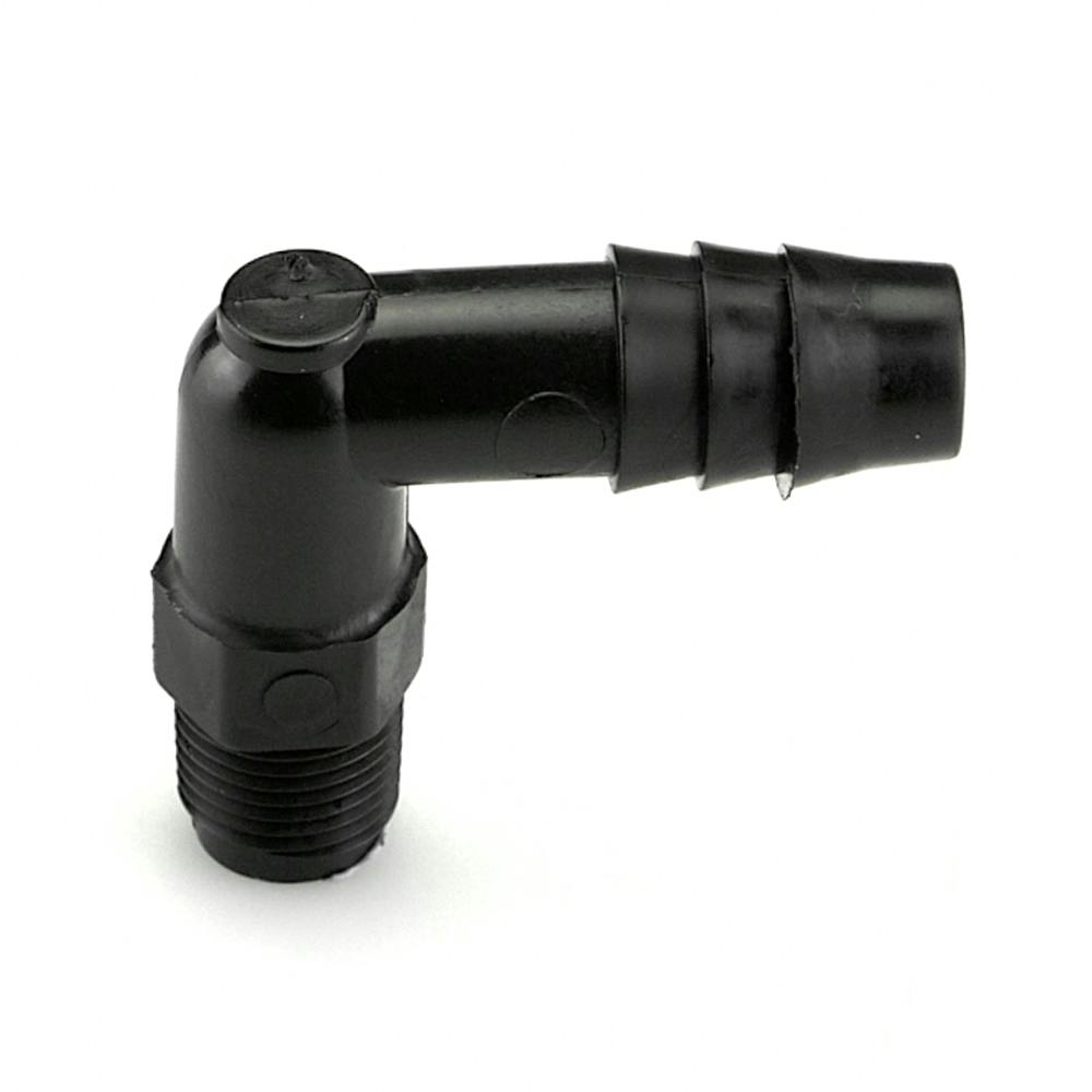 1/8" NPT x 3/8" Hose ID Black HDPE Elbow
