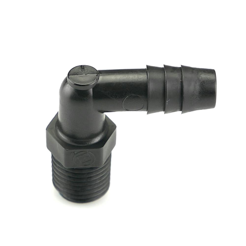 1/4" NPT x 3/8" Hose ID Black HDPE Elbow