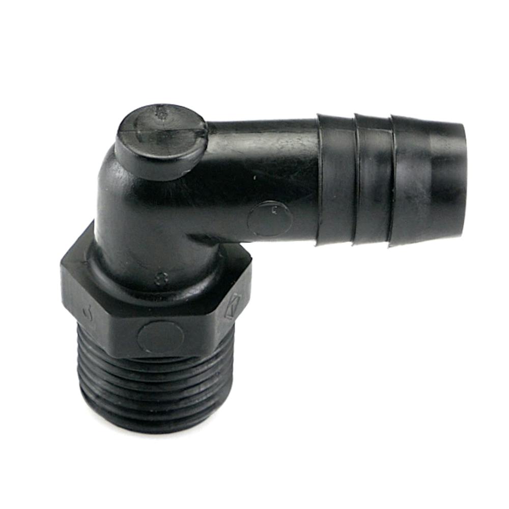 3/8" NPT x 1/2" Hose ID Black HDPE Elbow
