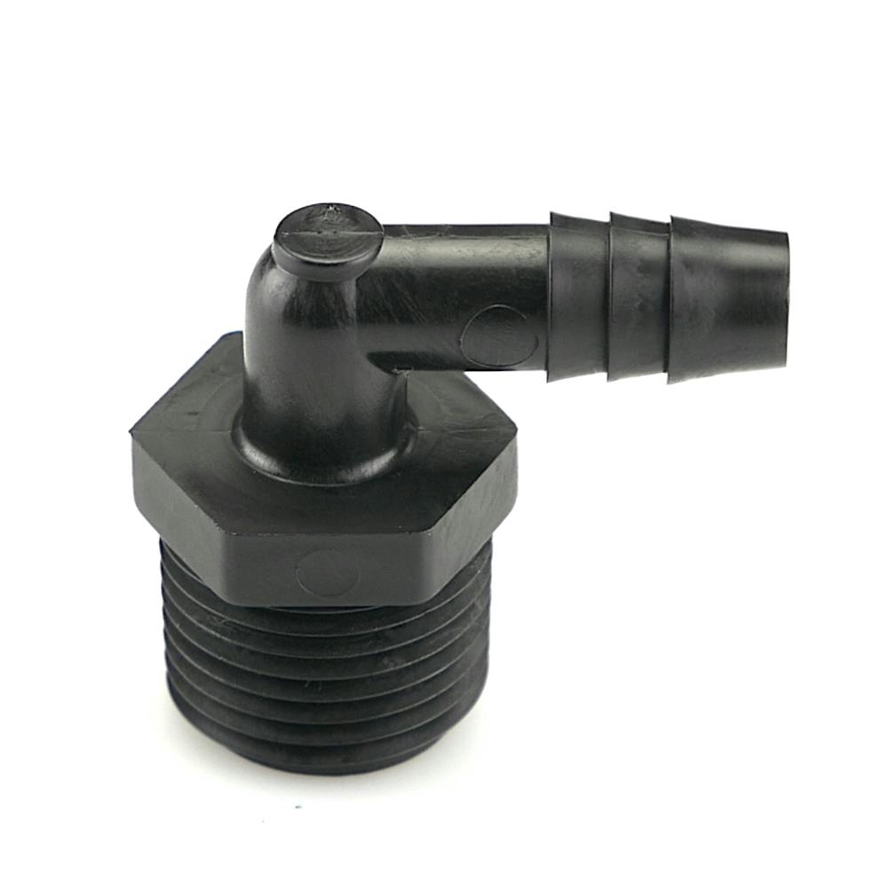 1/2" NPT x 3/8" Hose ID Black HDPE Elbow