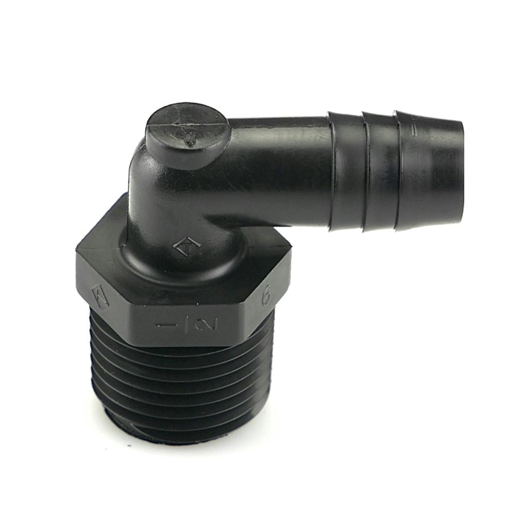 1/2" NPT x 1/2" Hose ID Black HDPE Elbow