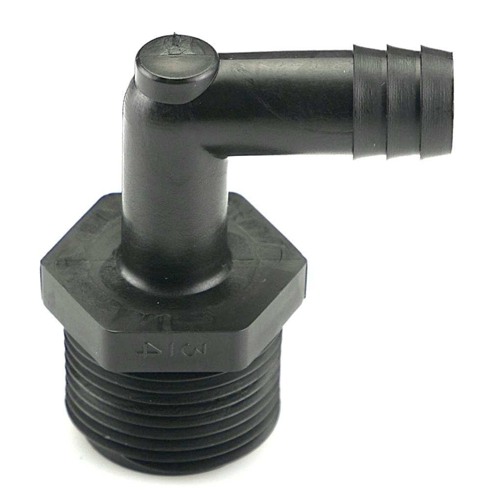 3/4" NPT x 1/2" Hose ID Black HDPE Elbow