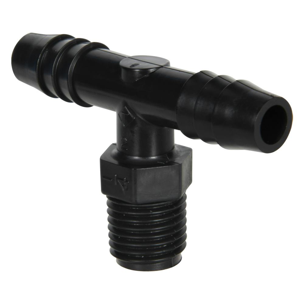 1/4" NPT x 3/8" Hose ID x 3/8" Hose ID Black HDPE Tee
