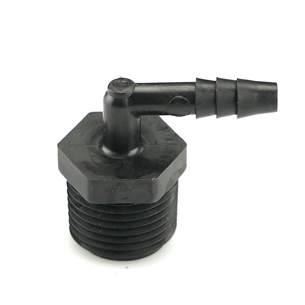 1/2" NPT x 1/4" Hose ID Black HDPE Elbow