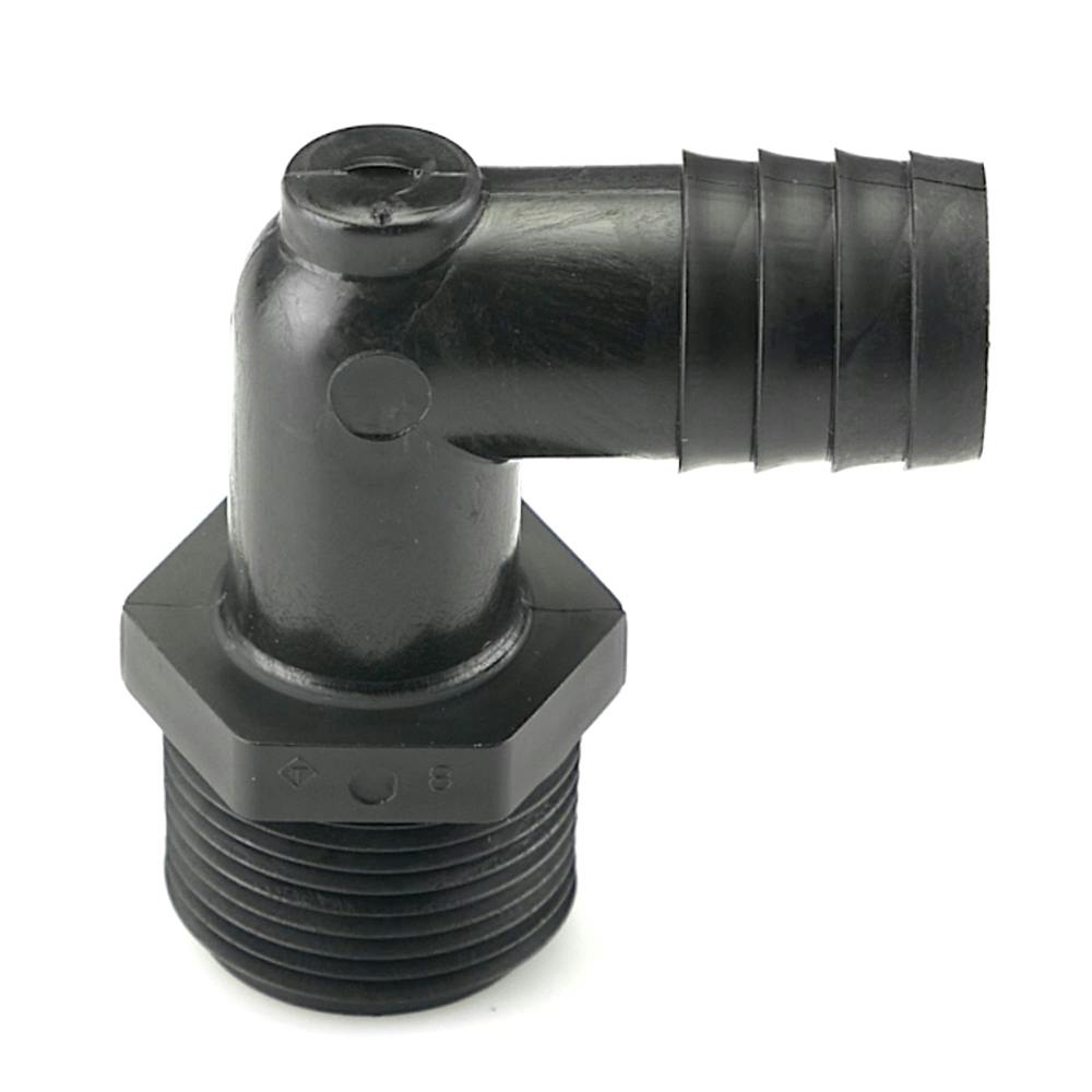3/4" NPT x 3/4" Hose ID Black HDPE Elbow
