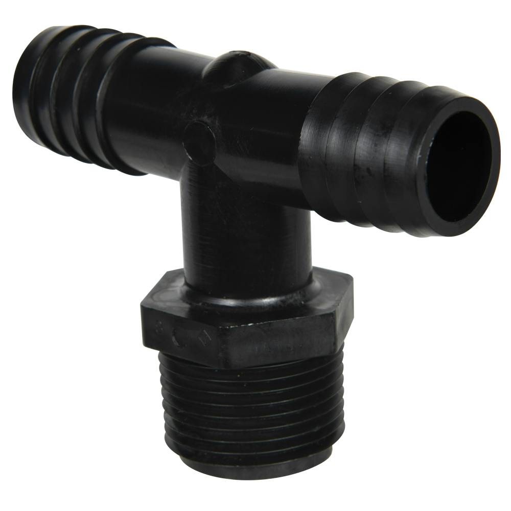 3/4" NPT x 3/4" Hose ID x 3/4" Hose ID Black HDPE Tee