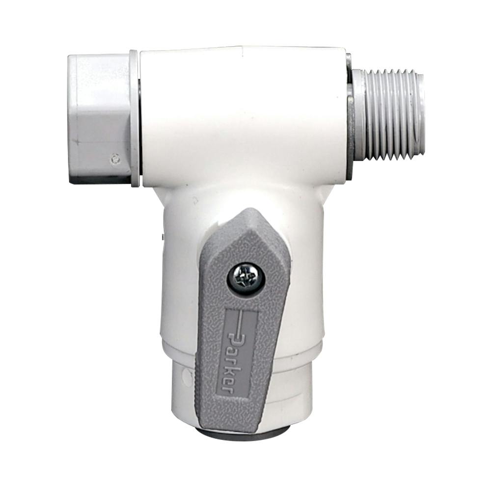 3/8" OD Push-to-Connect x 3/8" Male Compression x 3/8" Female Compression White Polypropylene LIQUIfit® VAS Angled Stop Valve