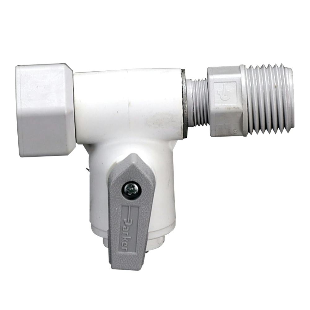 1/4" OD Push-to-Connect x 3/8" Male Compression x 1/2" FNPSM White Polypropylene LIQUIfit® VAS Angled Stop Valve