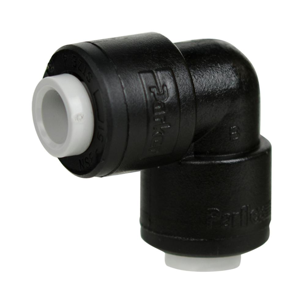 1/4" OD Push-to-Connect x 1/4" OD Push-to-Connect Black Polypropylene TrueSeal™ 90° Union Elbow